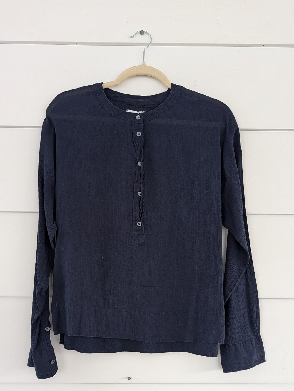 Lou & Grey Navy Cotton Long-Sleeve Top, M